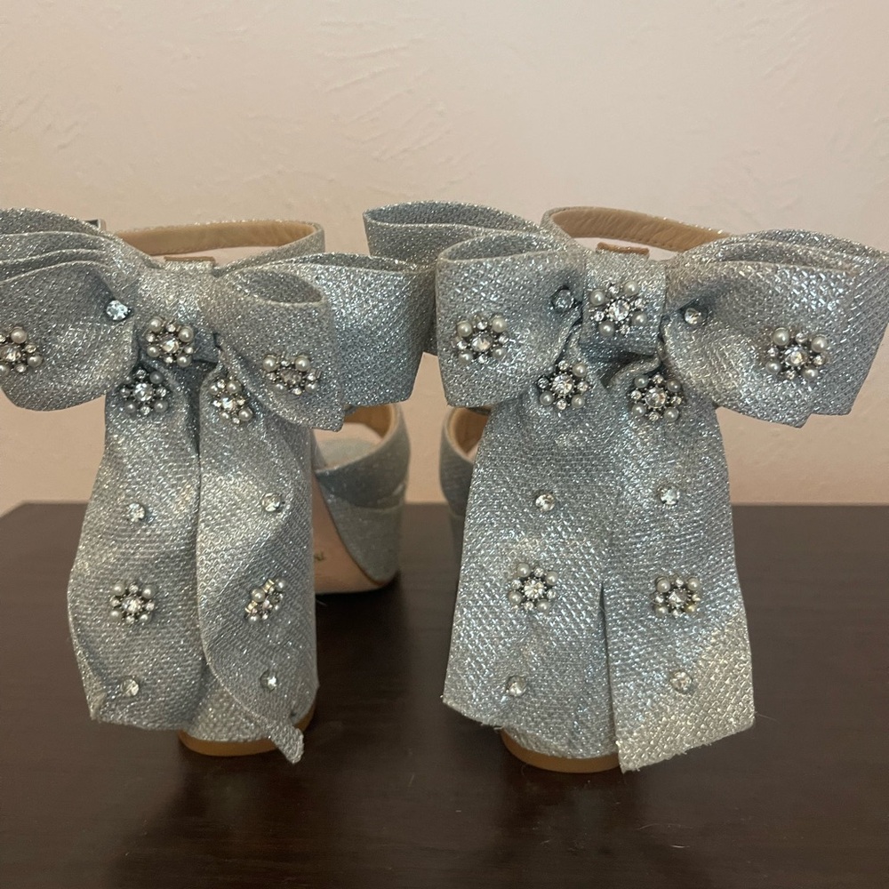 Antonio Melani x Nicola Bathie Lila Bow Detail Platform Dress Sandals silver